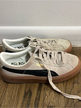 Puma Beige Suede Sneakers with Platform Gum Sole